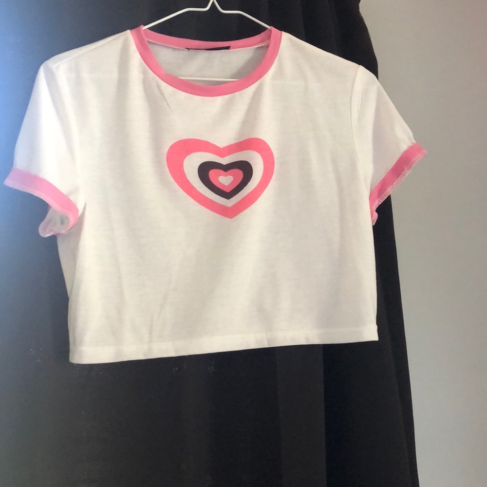 pink and white baby tee, never worn